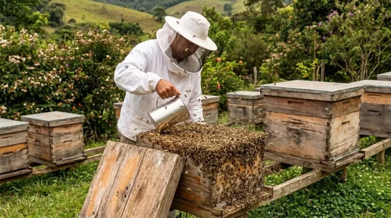 Apicultor no apiário