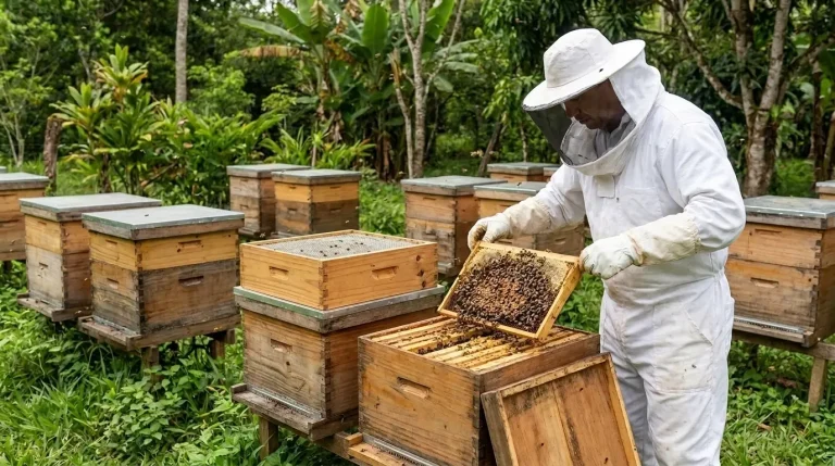 Apicultor no seu apiário